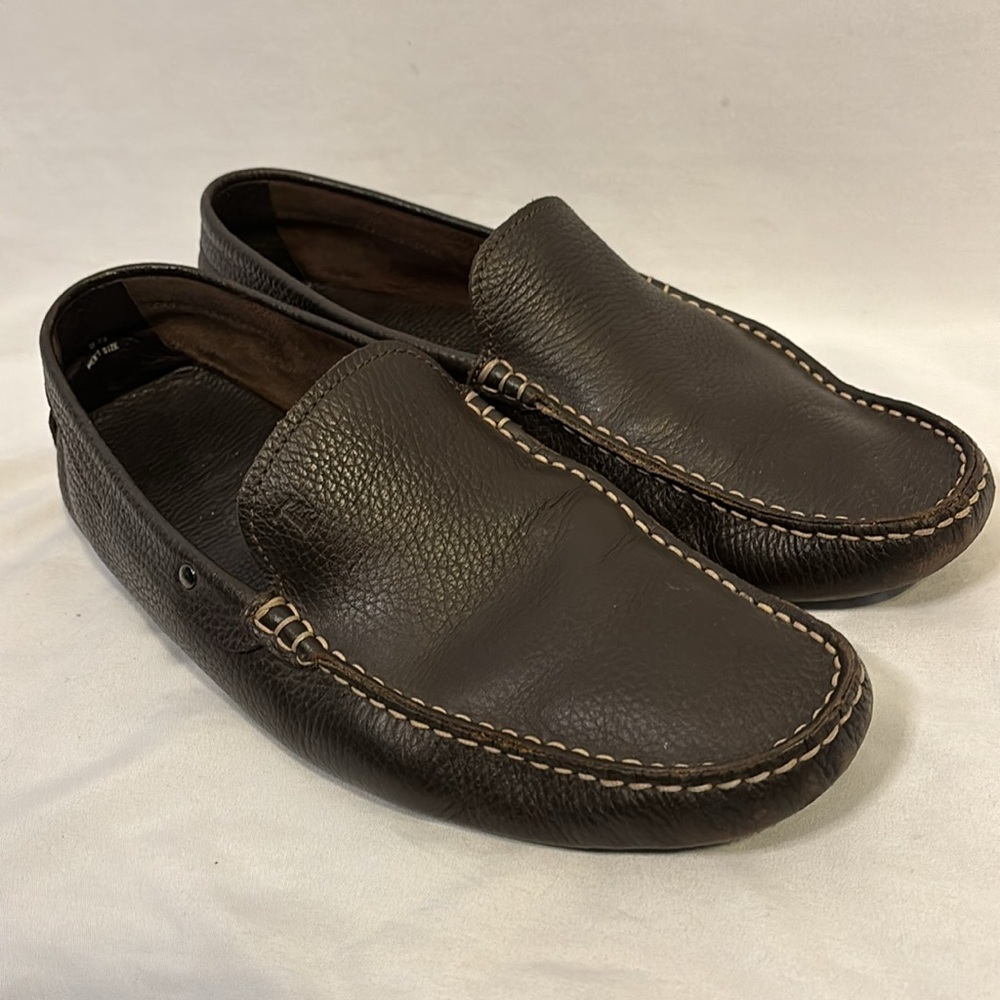 Tod's Brown Loafers Driving Moc Shoes Men Size 9.5 pebbled leather - Picture 3 of 10